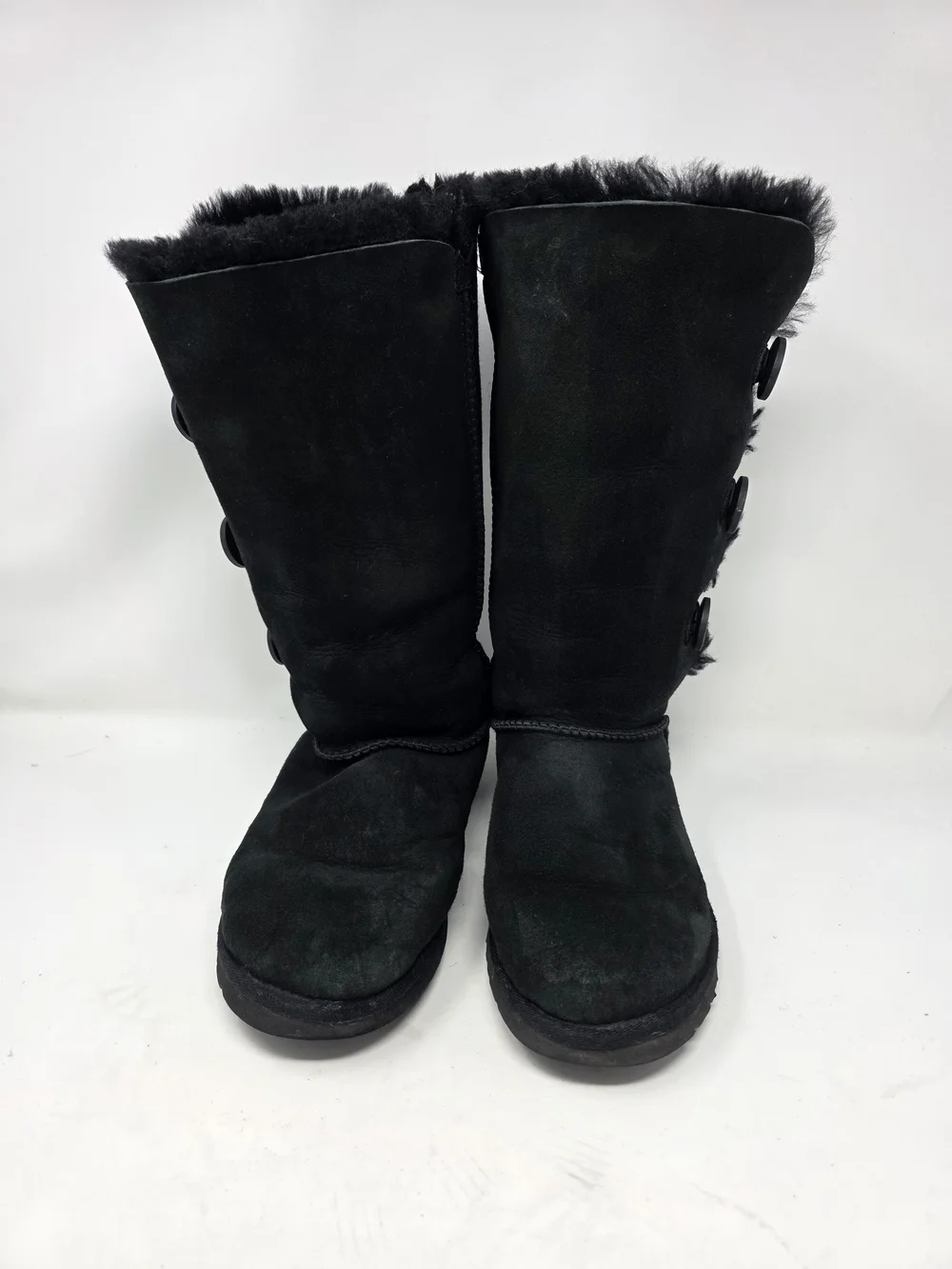 UGG Australia Bailey Button Triplet Boots Womens Black Suede Shearling Tall 9